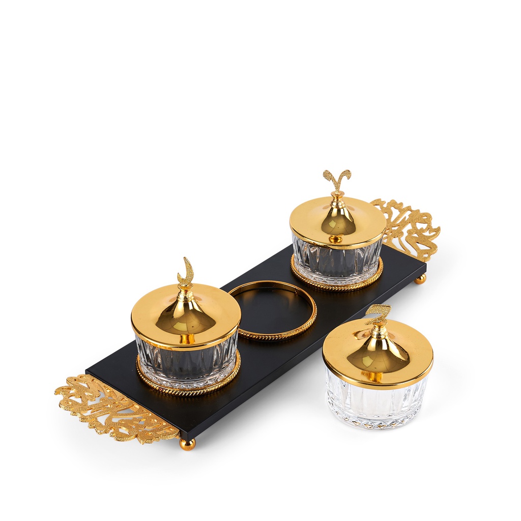 Dessert Serving Set Of 3 Bowls With Tray From Zuwar - Black
