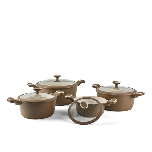 [BC0020] Nonstick Cookware Set, 8 pieces-Brown