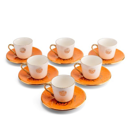 [ET1615] Tea Porcelain Set 12 Pcs From Zuwar -Orange