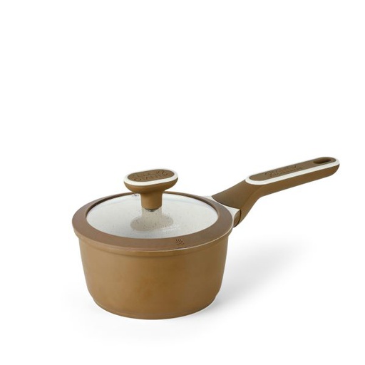 [BC0001] Non-Stick Saucepan With Lid  BEIGE-BROWN  16x8.5cm